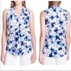 Calvin Klein V-Neck Floral  Sleeveless Blouse